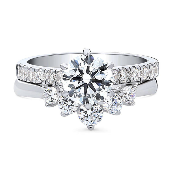 Sterling Silver 5-Stone Solitaire CZ Wedding Engagement Ring Set