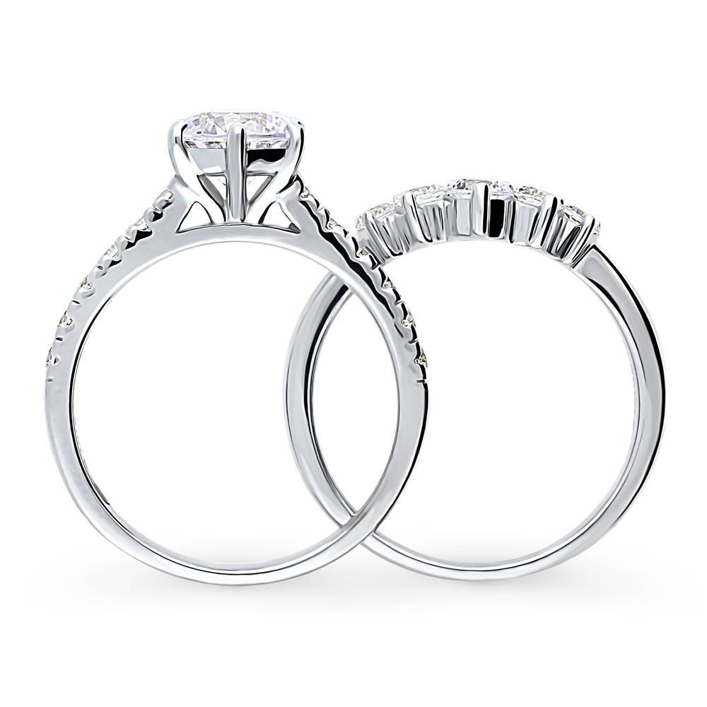 Sterling Silver 5-Stone Solitaire CZ Wedding Engagement Ring Set