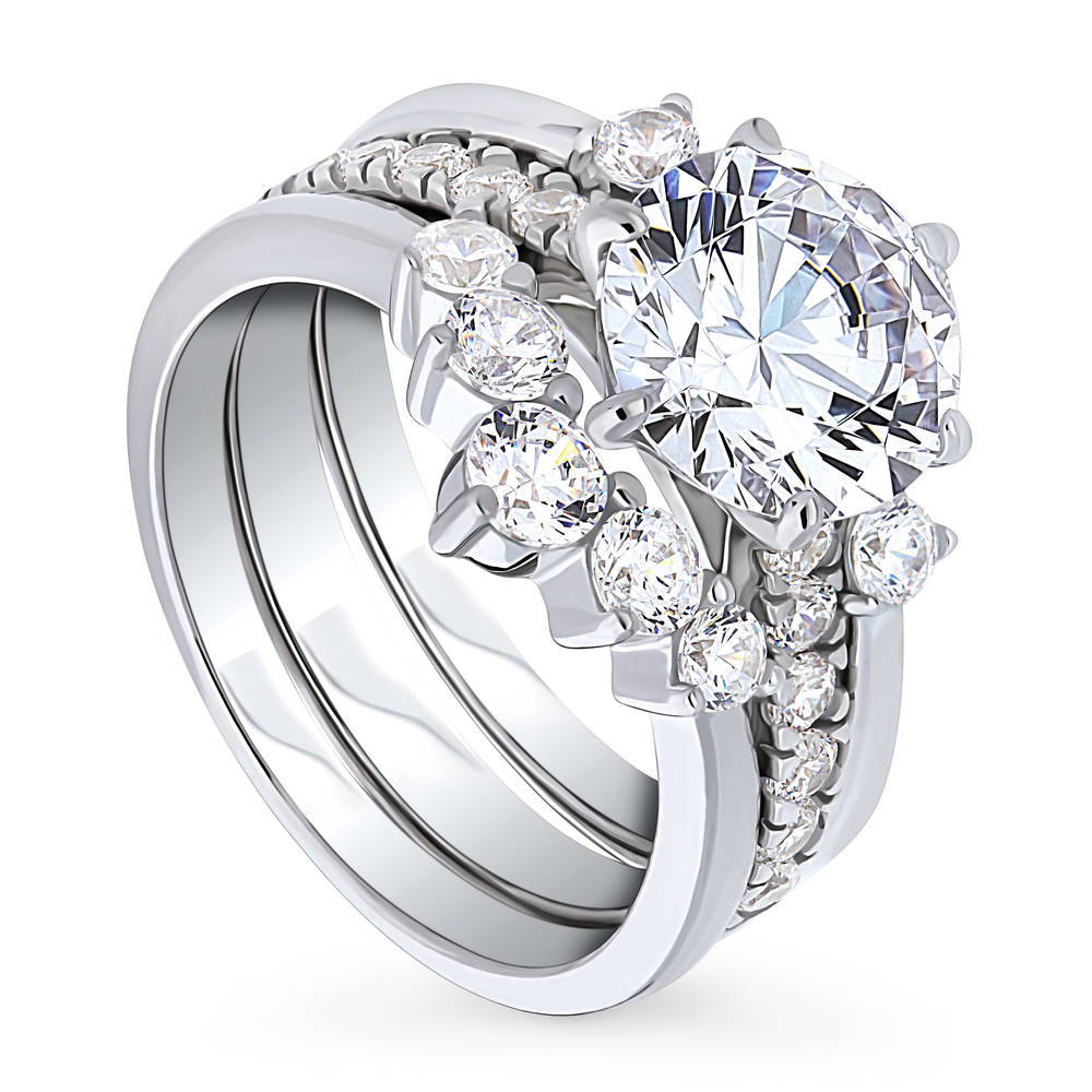 Front view of 5-Stone Solitaire CZ Ring Set in Sterling Silver, 4 of 13