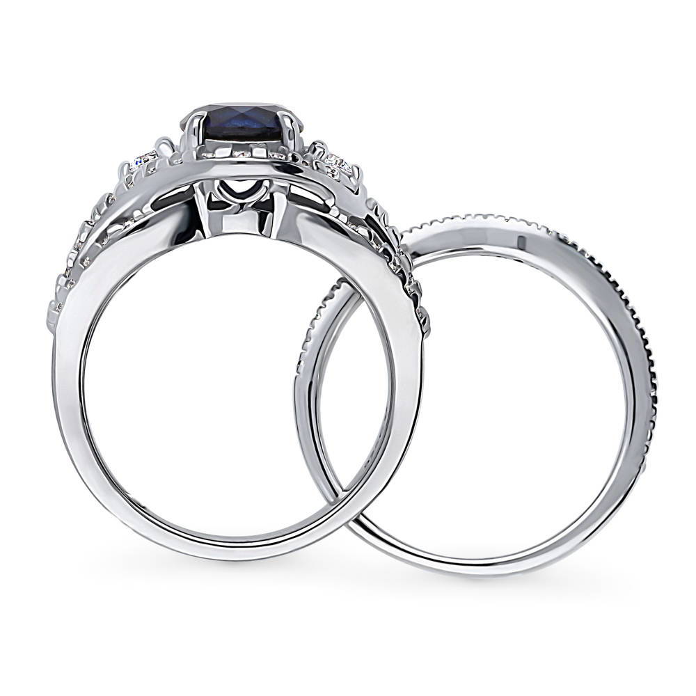 Sterling Silver 3-Stone Round CZ Engagement Ring Set #VR623-01