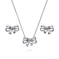 Bow Tie Ribbon Necklace and Earrings in Sterling Silver, Style 1