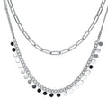 Front view of Paperclip Link Chain Necklace, 2 Piece, Rhodium Plated