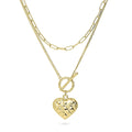 Heart Paperclip Chain Necklace, 2 Piece, Yellow Gold Flashed