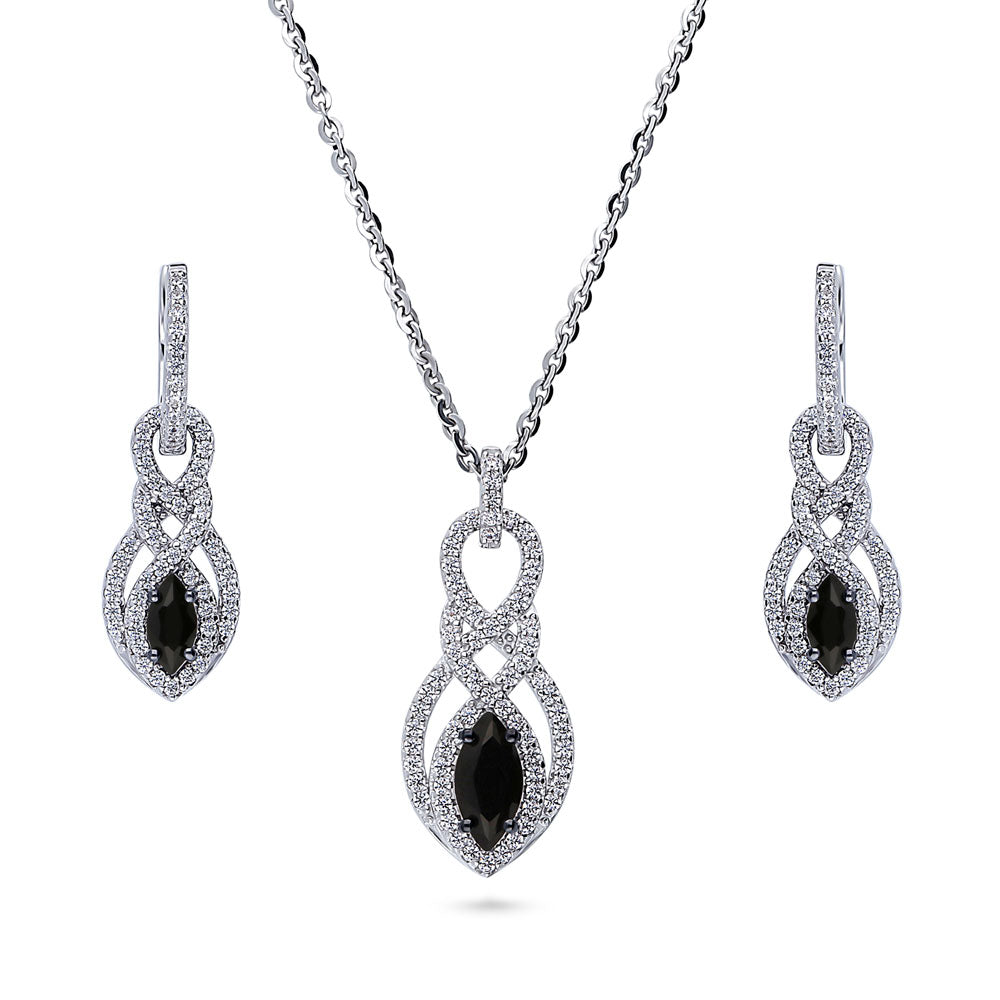 Silver Black White Woven Black CZ Necklace and Earrings Set – BERRICLE