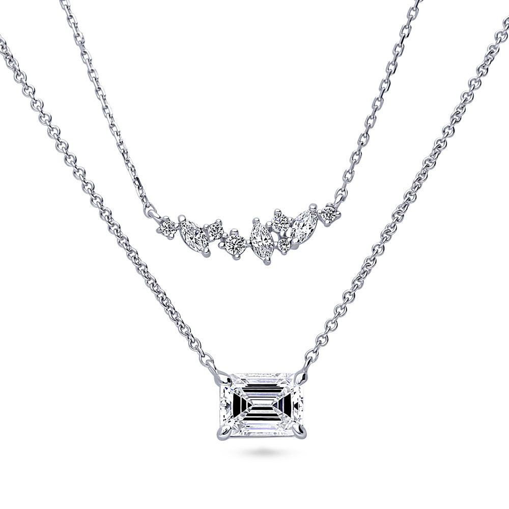 Sterling Silver Bar Cluster CZ Anniversary Pendant Necklace, 2 